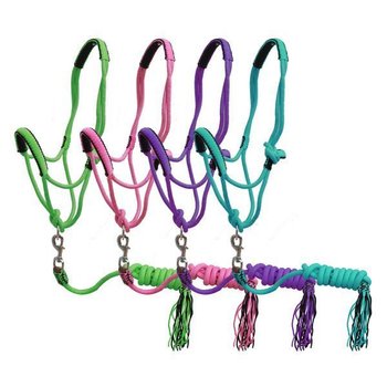 Diamond Braid Reflective Rope Halter and Lead, Raspberry/Gray