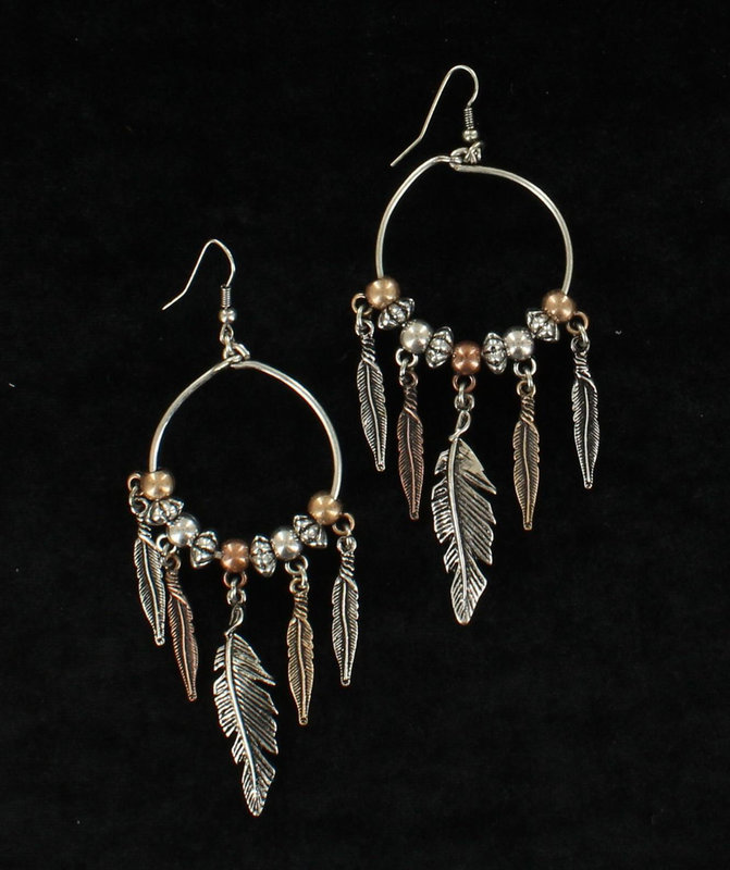 Earrings - Feather Drop Hoop Style