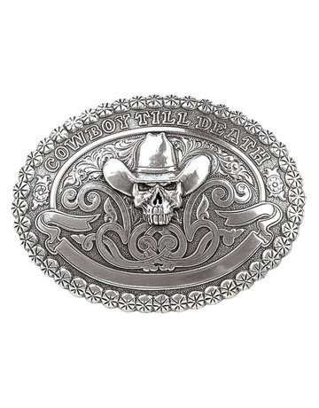 Belt Buckle - Vintage Skull "Cowboy Till Death"