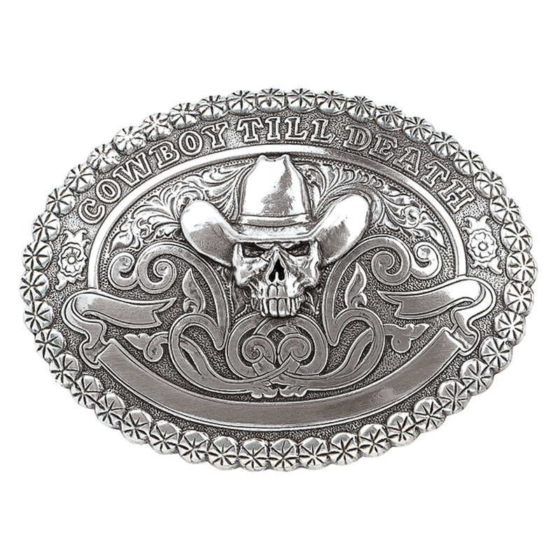 Belt Buckle - Vintage Skull "Cowboy Till Death"