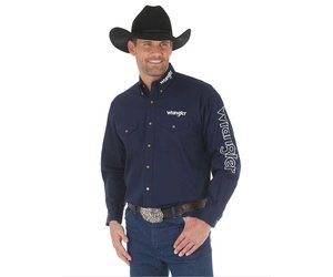 Wrangler® Logo Men's Long Sleeve Button Down Solid Shirt - Stampede Tack &  Western Wear