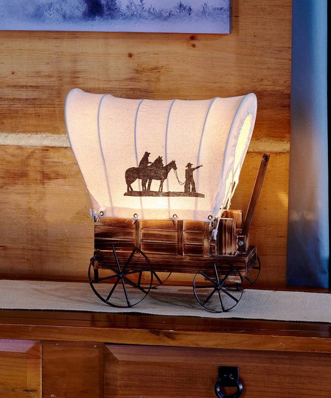 Giftcraft Inc. Covered Wagon Table Lamp, Iron & Wood