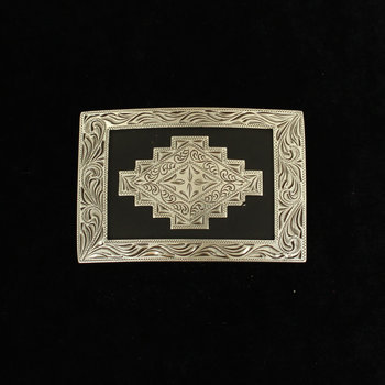 Belt Buckle - Rectangle with Aztec Design