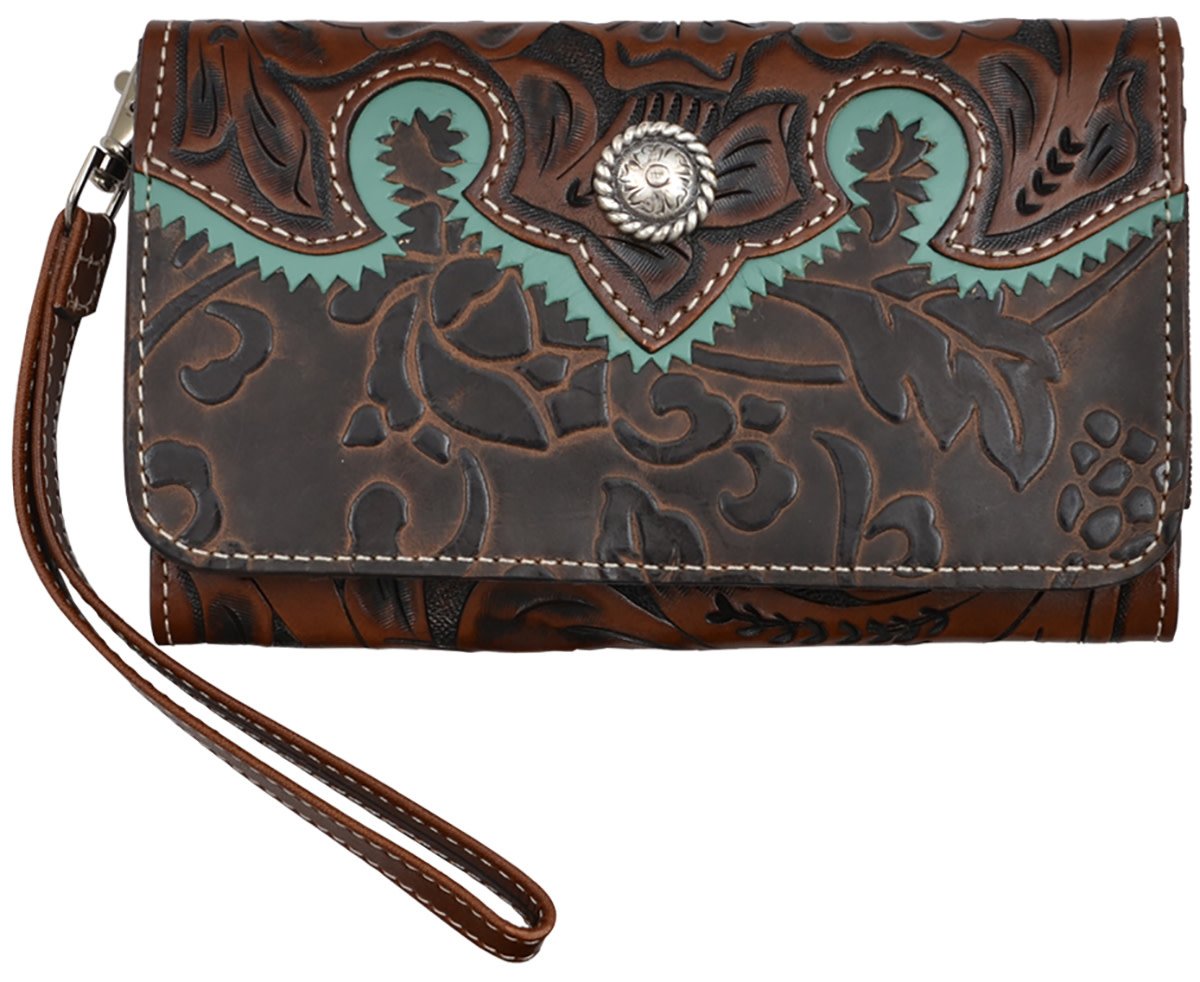 Clutch - Phone Holder Wristlest, Brown & Turquoise