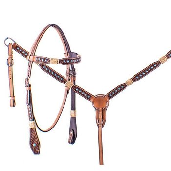 Showman Showman Tack Set - Rawhide and Turquoise Studs