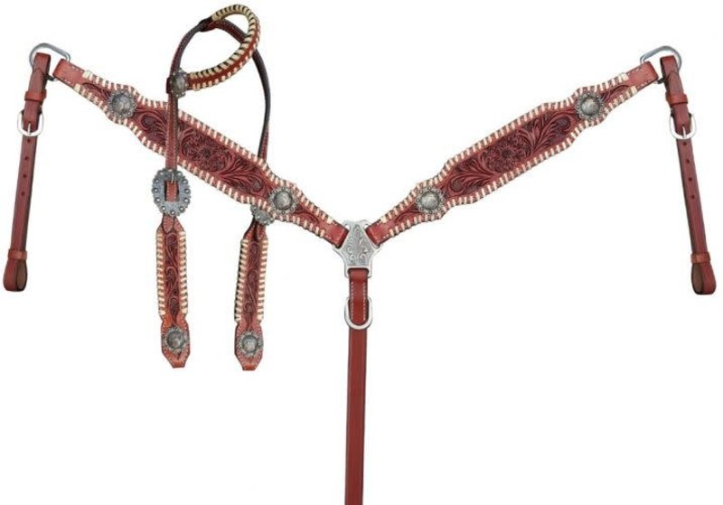 Showman Showman Tack Set - Floral Tooling and Rawhide Lacing