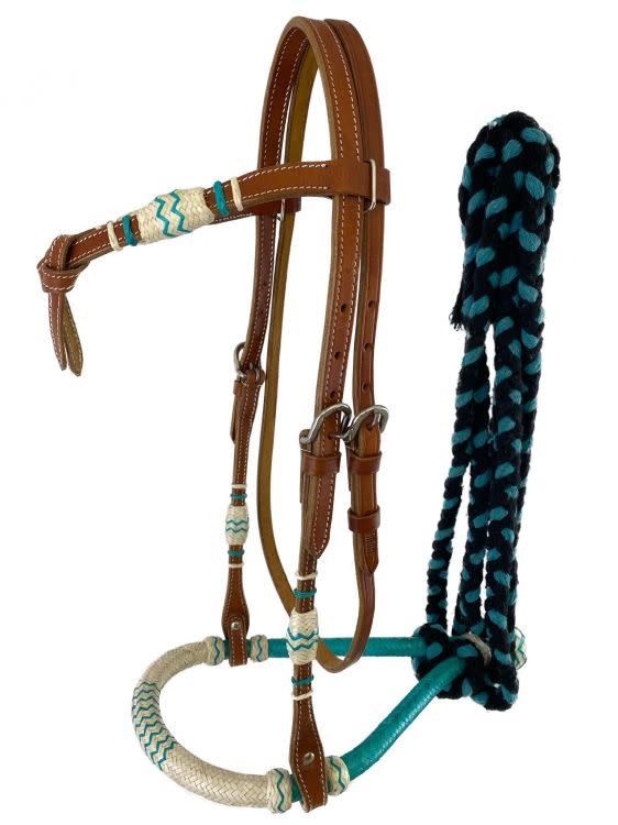 Bosal Bridle Showman with Turquoise Accents Gass Horse Supply