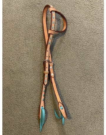 Circle L Circle L One Ear Headstall, w/Teal Lace - Horse Size