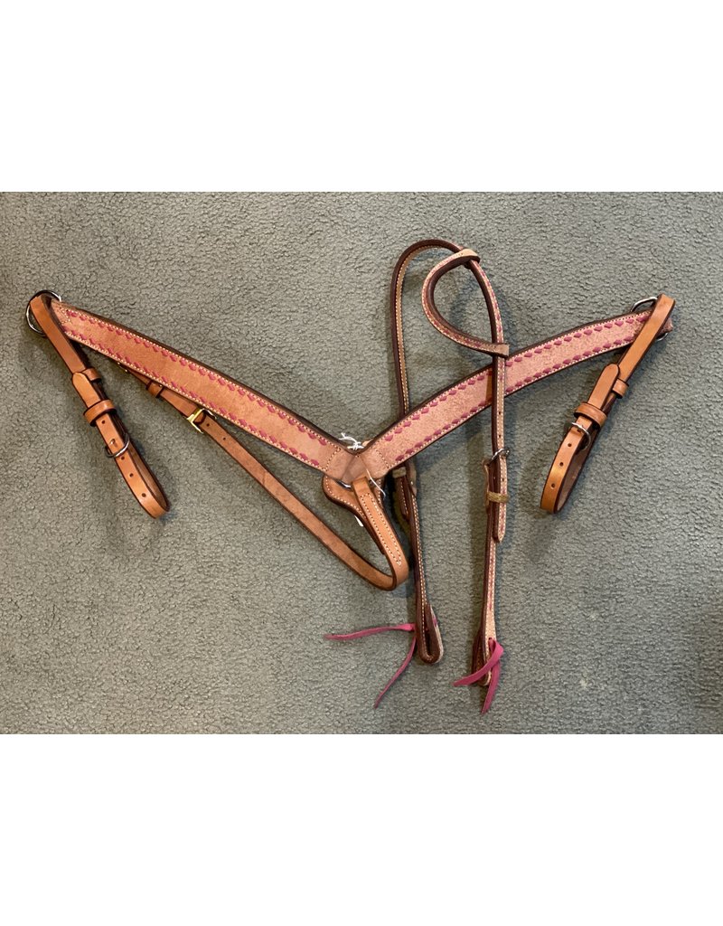 Circle L Circle L One Ear Headstall, w/Pink Lace & Match Breast Collar