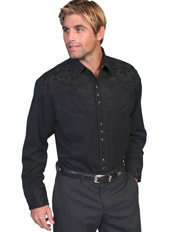 Scully Leather Men's Scully Floral Tooled Snap Front Shirt