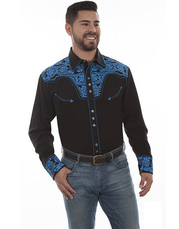 Scully Leather Men's Scully Floral Tooled Snap Front Shirt