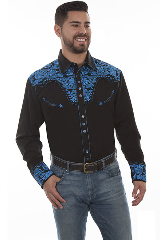 Scully Leather Men's Scully Floral Tooled Snap Front Shirt