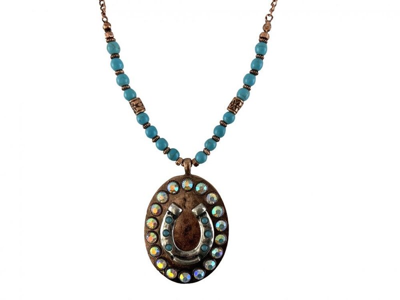 Necklace - Copper & Turquoise Horseshoe Charm