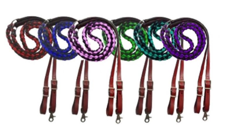 Showman Showman Nylon Braided Roping Rein with Leather Ends, 8' (Various Colors)