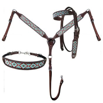 Tack Set - Brown and Turquoise Beaded