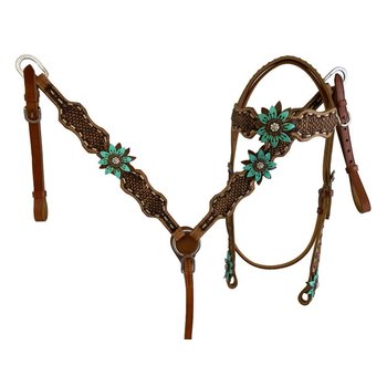 Showman Tack Set - Turquoise Leather Flowers