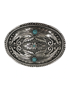 Belt Buckle - Feathers with Turquoise Stones