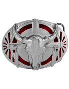 WEX Belt Buckle - Steer Skull with Red Enamel