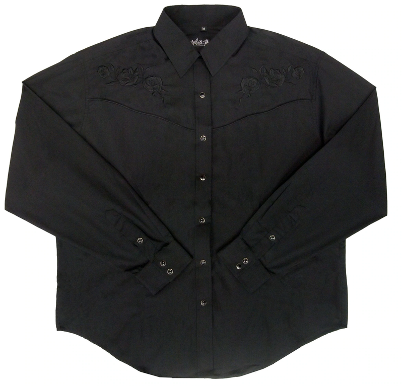 White Horse Women's White Horse Western Blouse - Black Embroidered Rose