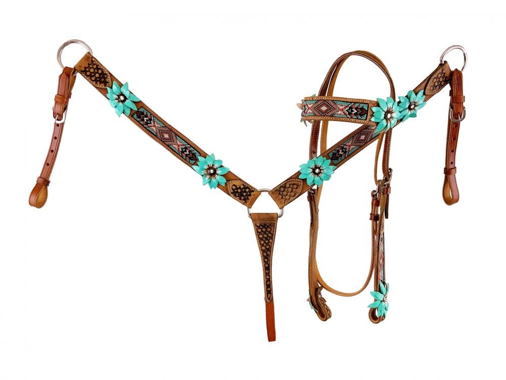 Bosal Bridle - Showman with Turquoise Accents