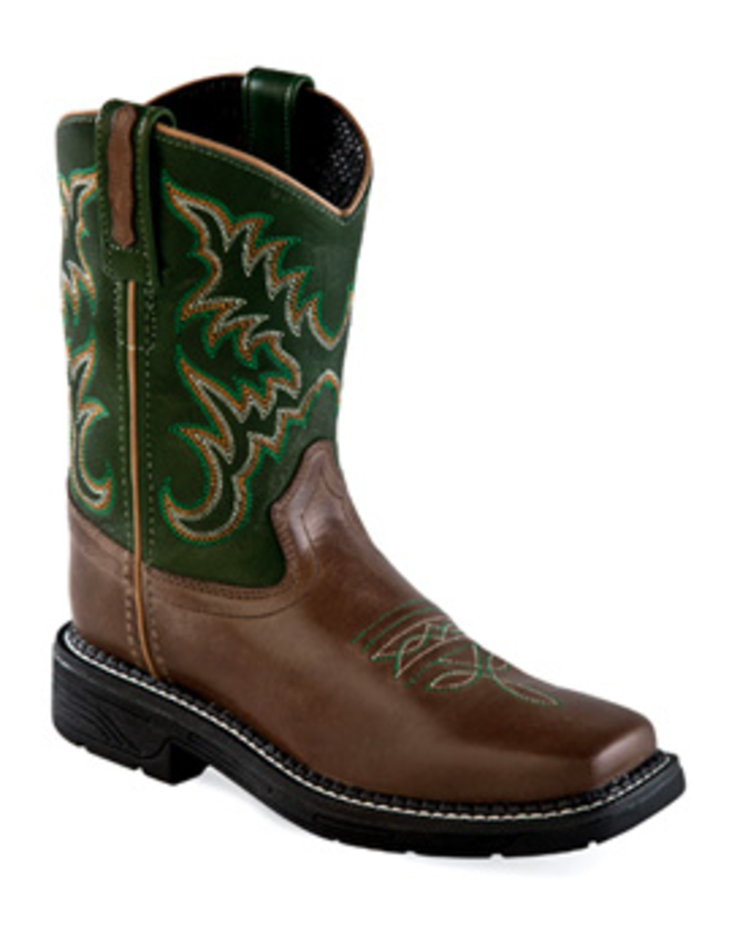 Old West Children's Old West Green/Brown Square Toe Leather Boot (Reg $54.95 NOW 20% OFF!)