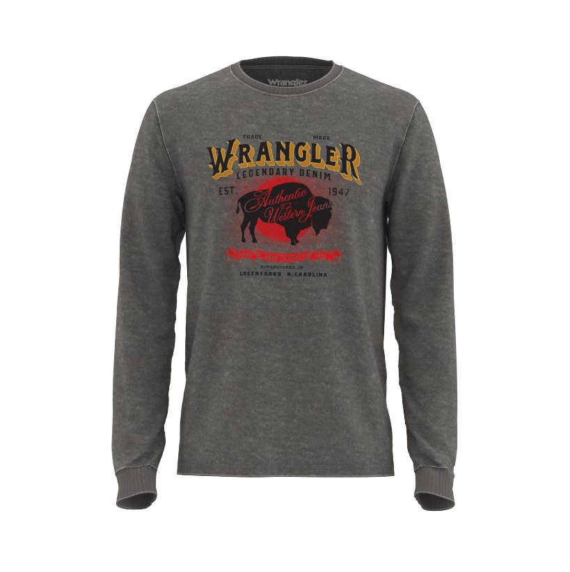 Men s Wrangler LS T Shirt Buffalo Authentic Western Gass Horse