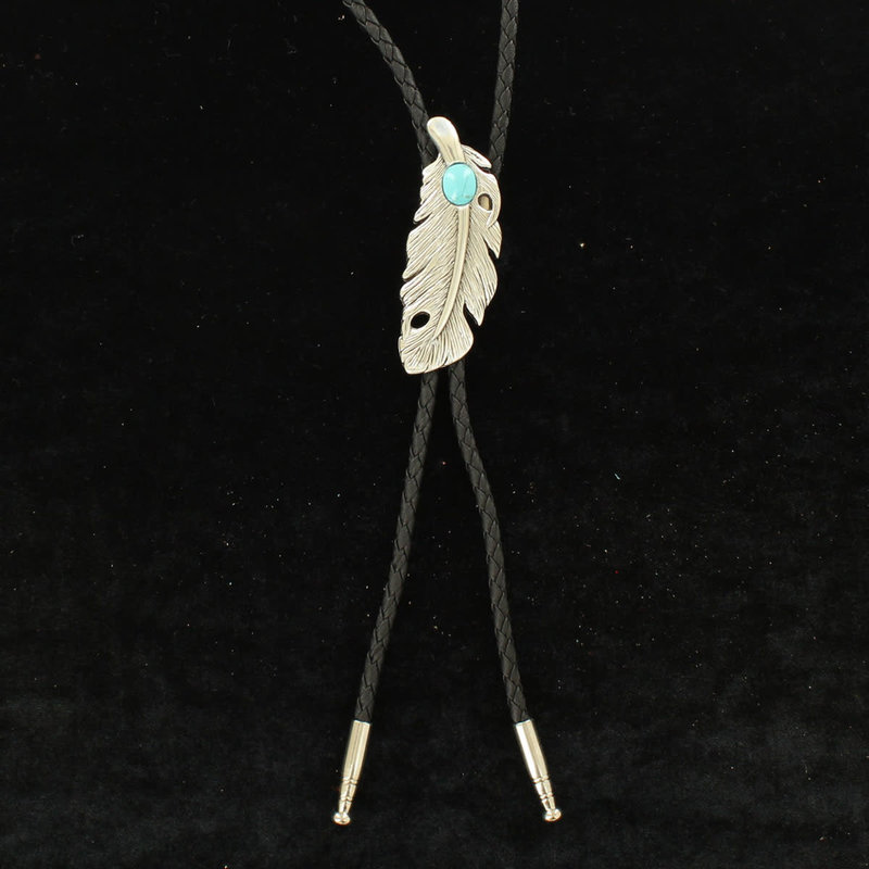 Bolo Tie - Feather with Turquoise