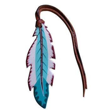 Showman Leather Saddle Charm - Feather with Turquoise