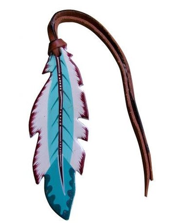 Showman Leather Saddle Charm - Feather with Turquoise