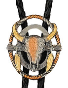 WEX Bolo Tie - Steer Skull with Feathers