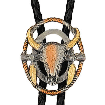 WEX Bolo Tie - Steer Skull with Feathers