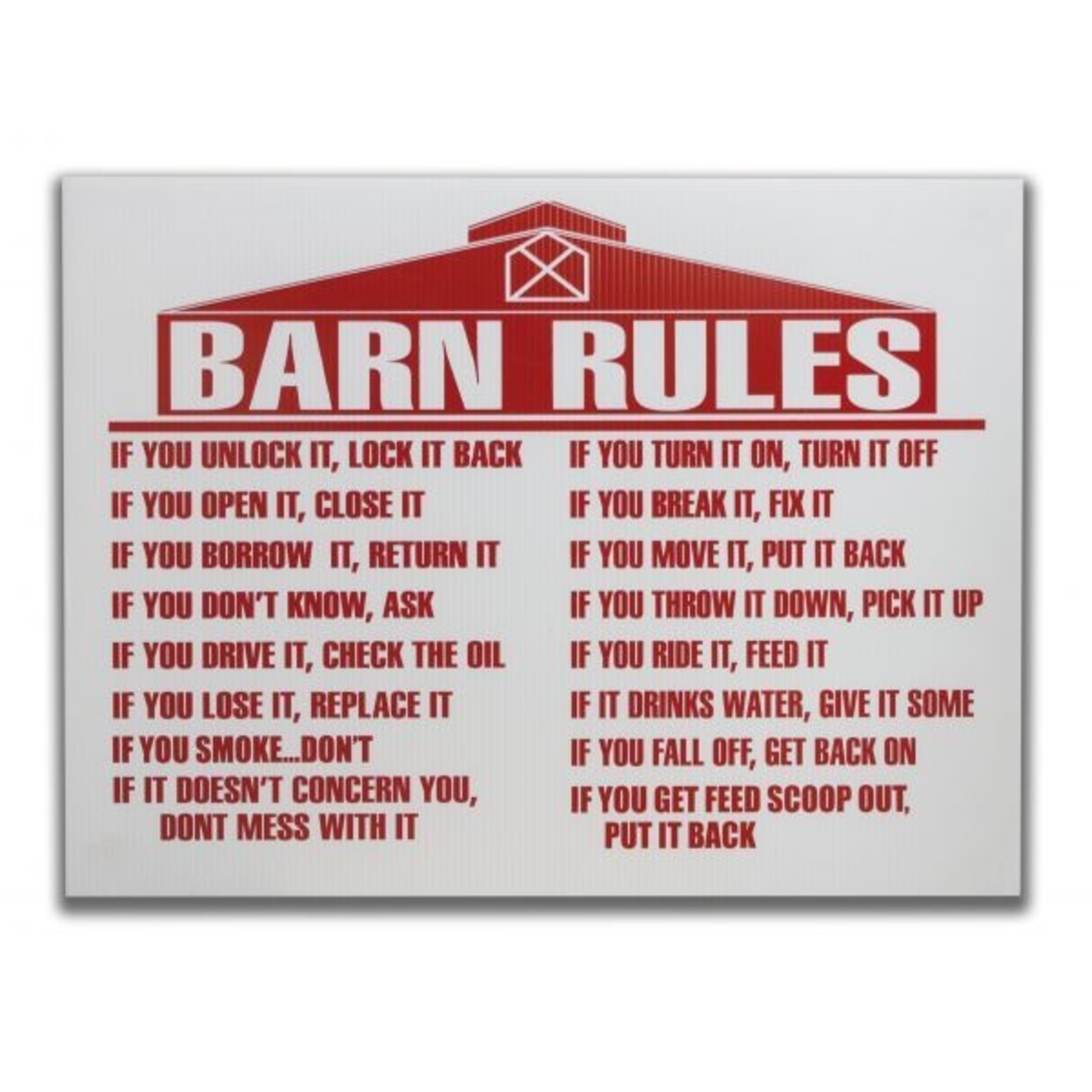 Barn Rules Sign Gass Horse Supply & Western Wear