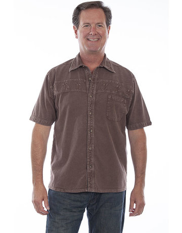 Scully Leather Men's Scully Short Sleeve Shirt with Bronco Embroidery - Latte Brown