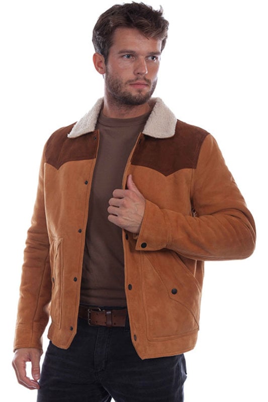 Men TRUCKER Tan Suede Classic Western Denim Style Leather Jacket