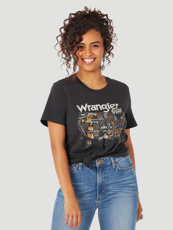 Women's Wrangler Rooted USA Black T-Shirt - Gass Horse Supply & Western Wear