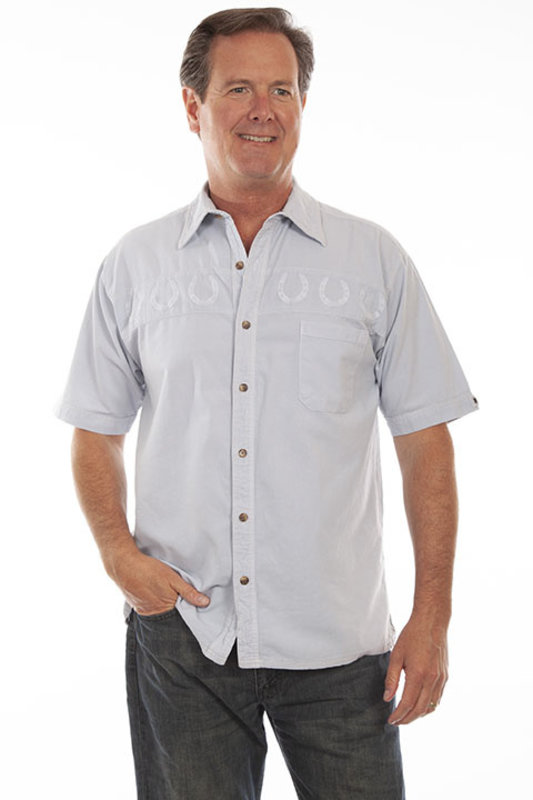 Men's Scully Short Sleeve Shirt with Bronco Embroidery - Latte