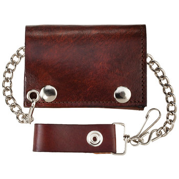 Wallet - Plain Leather Tri-Fold with Chain