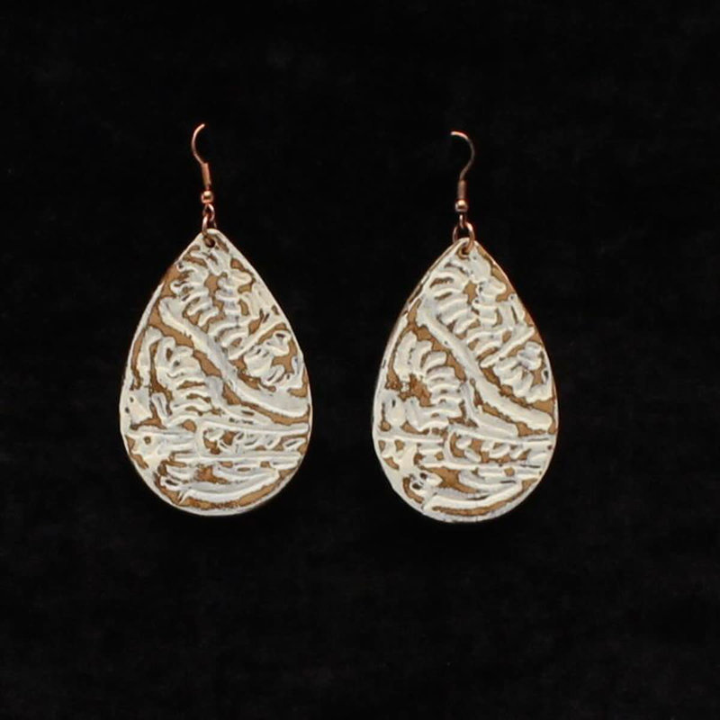 Earrings - Leather Teardrop Stamped Floral