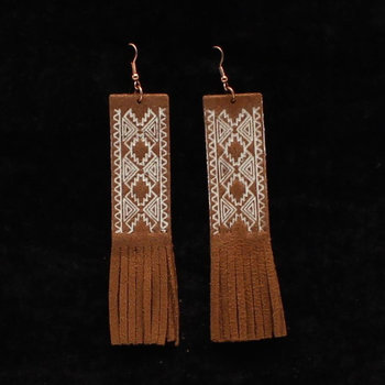 Earrings - Leather Stamped with Fringe