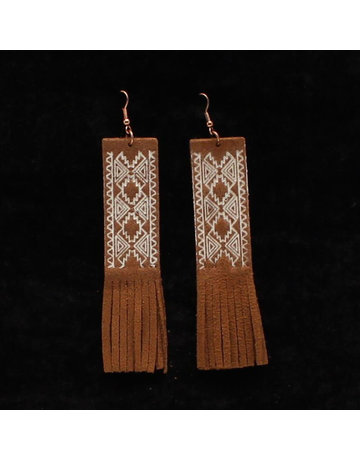Earrings - Leather Stamped with Fringe