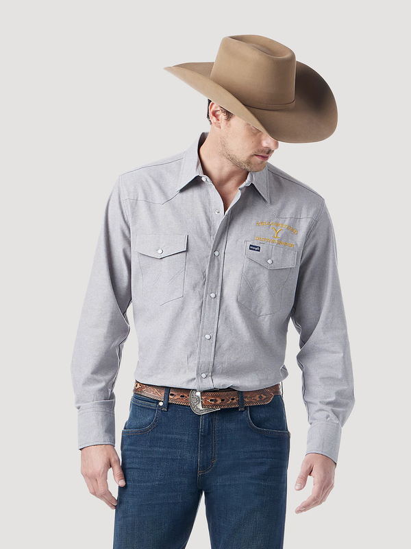 Wrangler x Yellowstone Men's Western Snap Shirt - Grey Chambray X-Large