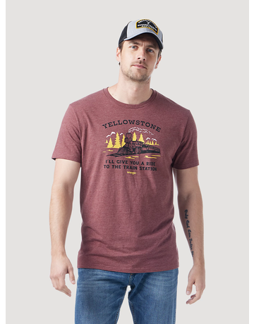 Wrangler Men's Wrangler Yellowstone Burgundy Heather T-Shirt - "Train Station"