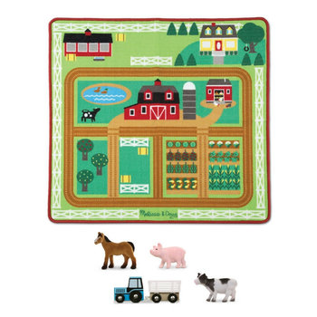 Melissa & Doug Round the Barnyard Farm Rug, Animals & Tractor Set