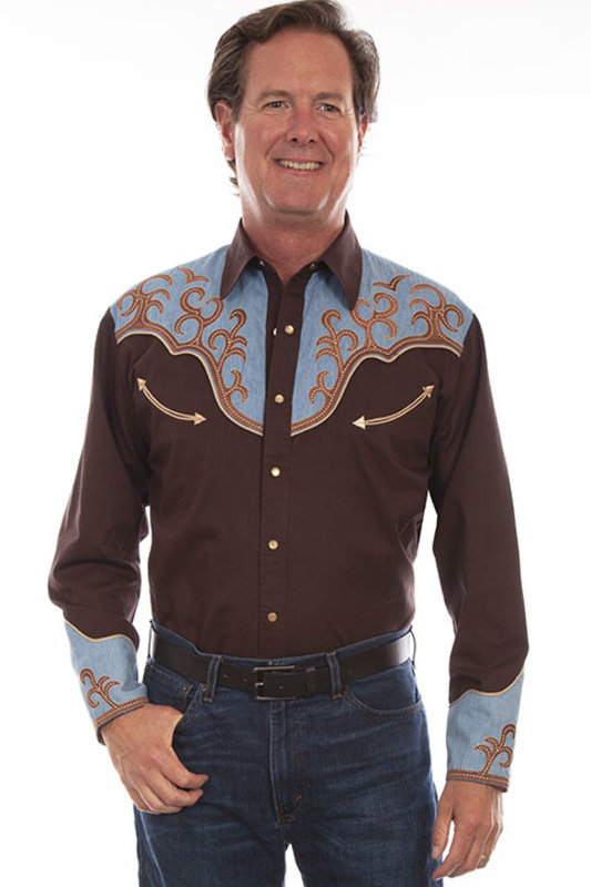 SCULLY Women's Floral Embroidered Blue Retro Western Shirt : :  Clothing, Shoes & Accessories