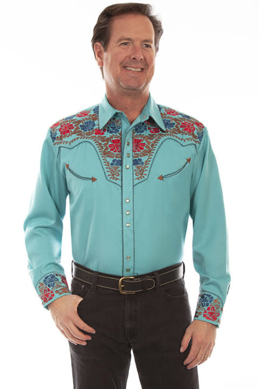 Scully Leather Men's Scully Floral Tooled Snap Front Shirt