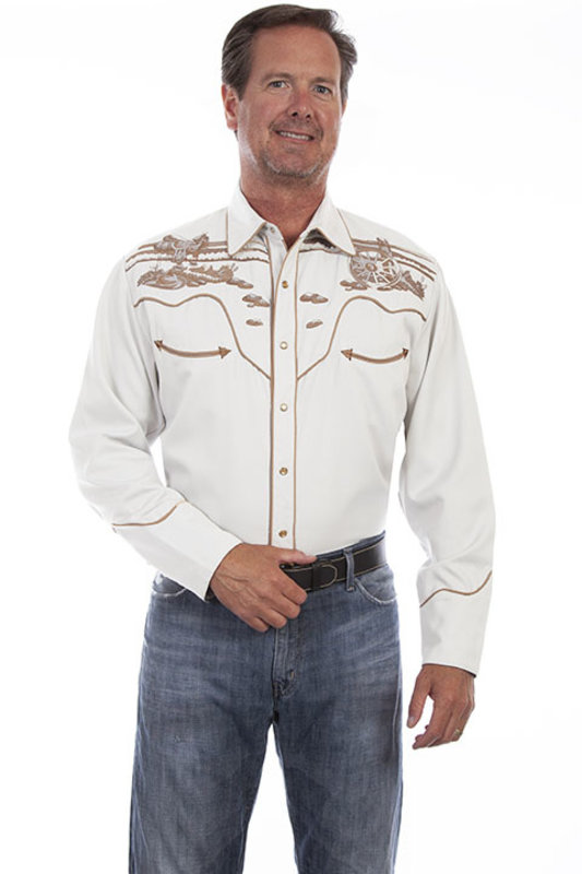 Scully Leather Men's Scully Wagon Wheel Embroidered Shirt