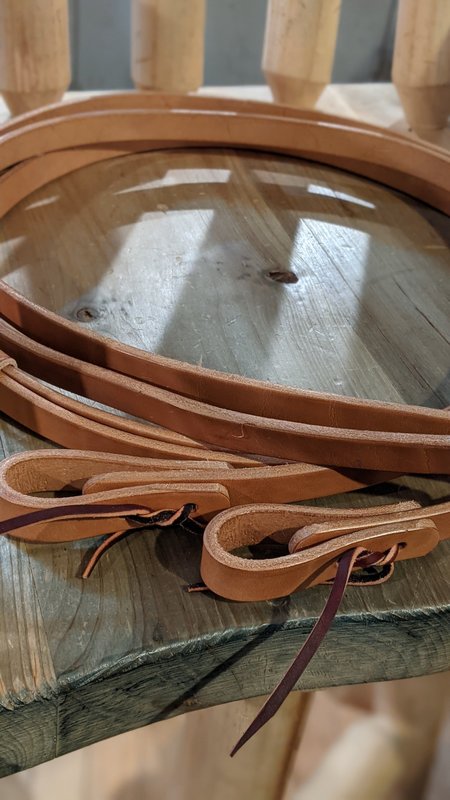 Circle L Circle L Leather Split Reins w/ Tie Ends, U.S.A. Made - 7+ x 3/4", Lt. Oil