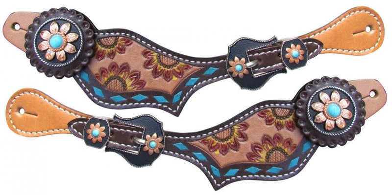 Showman Showman Sunflower and Turquoise Stone Spur Straps