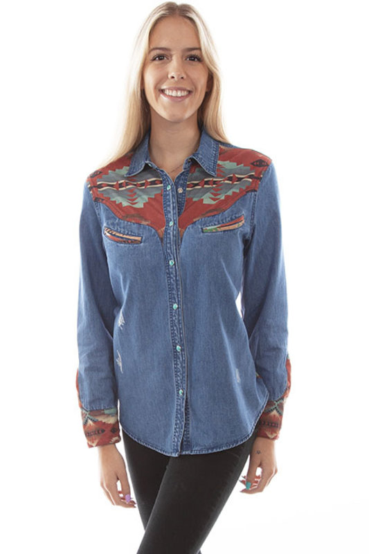 Scully Leather Women's Scully Denim and Aztec Shirt