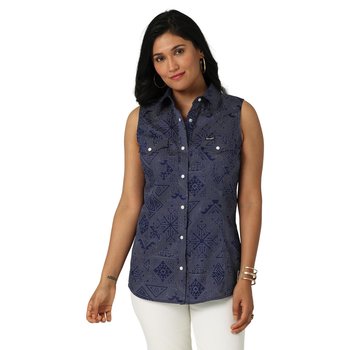 Wrangler Women's Wrangler Retro Woven Snap Shirt - Blue